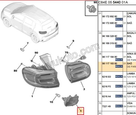 Peugeot 2008 3008 5008 Citroen C5 Aircross Sis Lambası Ara Tampon Sağ 2016/2023