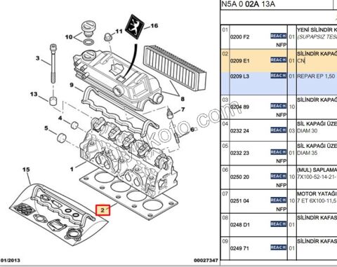 Silindir Kapak Contası XU5 XU9J2 1.9 XU7JP 1.8 8V 83MM 1.30MM