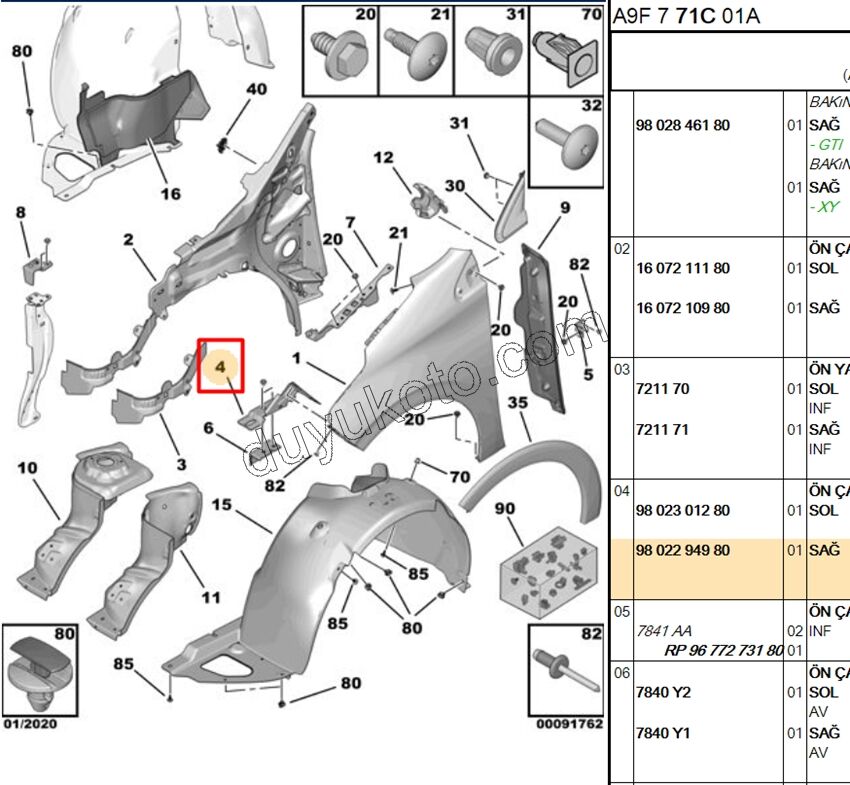 SAC ON CAMURLUK BAGLANTI AYAK R P2081