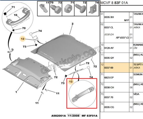 Tavan Tutamaç Arka Kolçak PBP