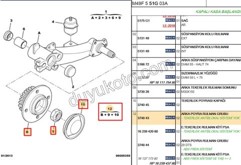 Arka Teker Rulmanı (Poryalı) PRT1 PRT2 ABS-
