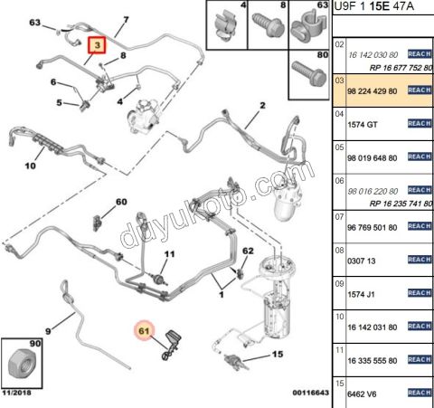 HORTUM BORU YAKIT BESLEME BXR3 DW12R 9801964880 SENSOR+