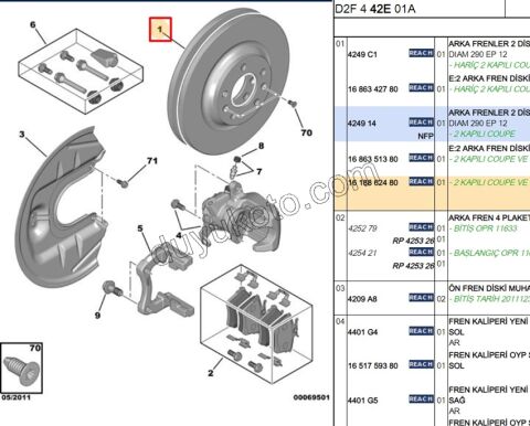 Fren Diski Arka Tk P407 P607 P508 RCZ