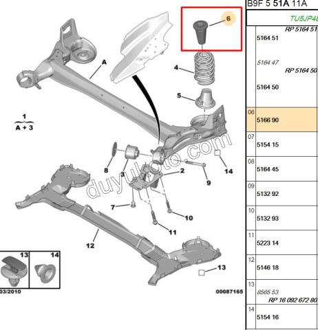 Arka Helezon Üst Takoz PRT3 P5008 9652518480