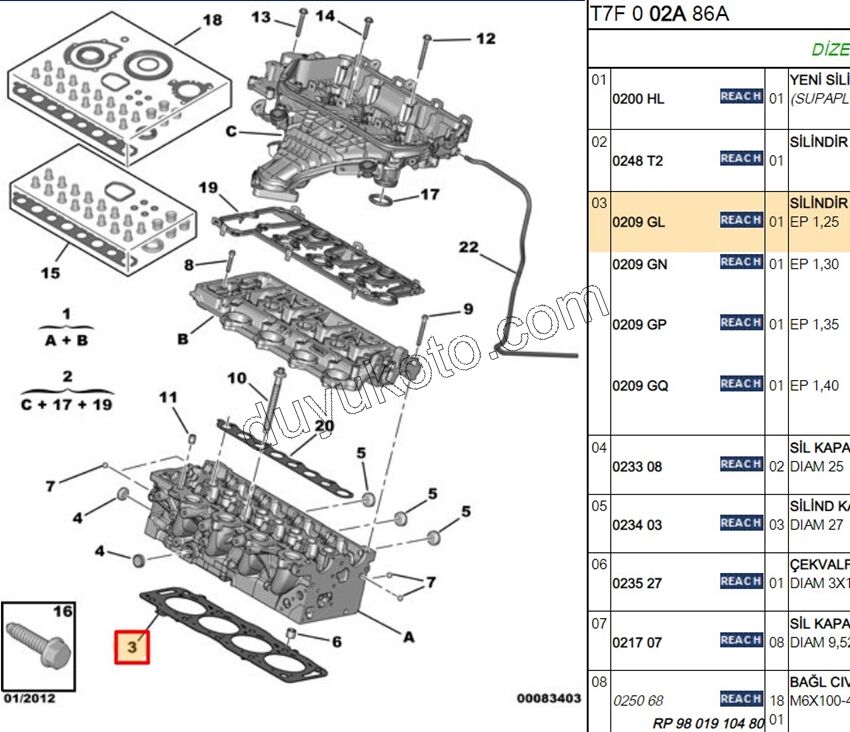 Silindir Kapak Contası DW10C 16V 1.25