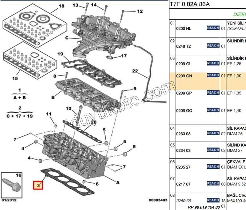 Silindir Kapak Contası DW10C 16V 1.30