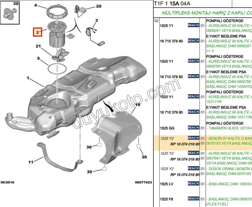 Yakıt Pompa ve Şamandırası (Komple) P206 TU3A P406