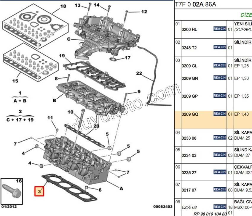 Silindir Kapak Contası DW10C 16V 1.40