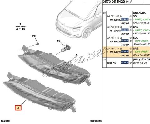 Citroen C4 Picasso Gündüz Farı Led Sağ 2013/2018