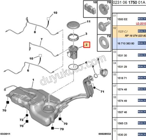 Yakıt Pompa ve Şamandırası (Komple) C31 C32 2CIKIS 1.6İ 16V Benzinli