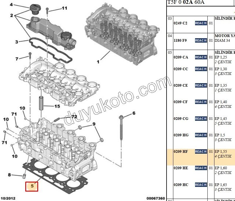 Silindir Kapak Contası 1.6HDİ Euro4 1.55 4+2
