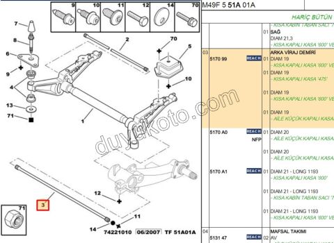 Ön Torsıyon Mili PRT1 PRT2 119MM UZUN
