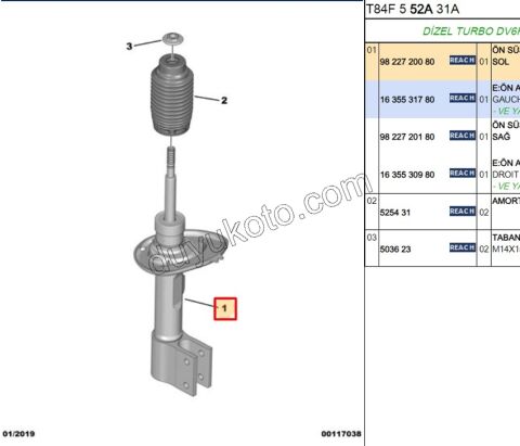 Ön Sol Amortisör P30081 P50081 C42 DS41 1.6HDİ Euro6 C