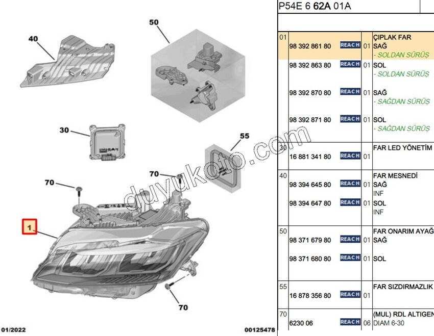 Peugeot 408 Far Sağ ECO (Ledli) 2023 Sonrası