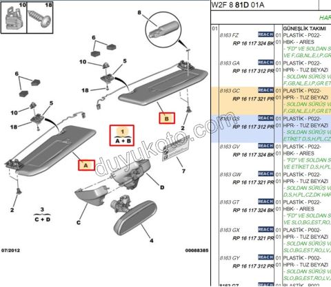Güneşlik Takım P5081 TUZ BEYAZI LAMBA+