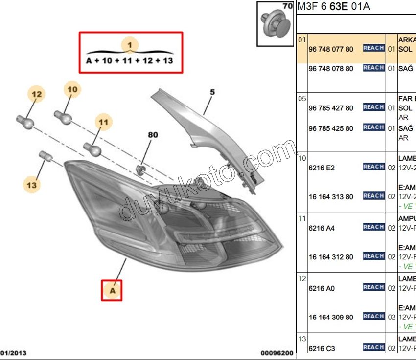 Peugeot 301 Stop Lambası Sol 2012/2017