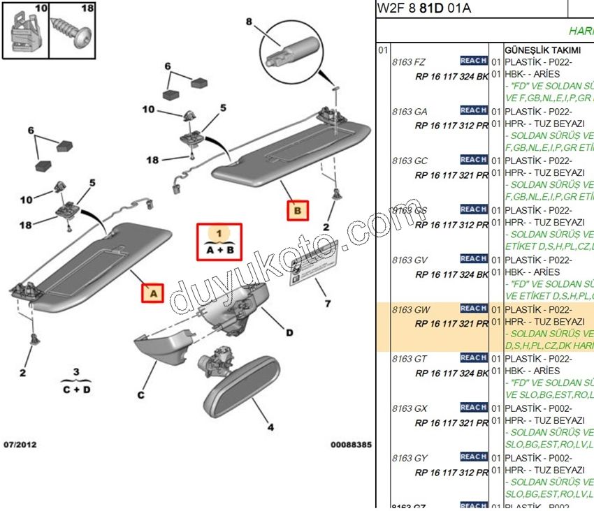Güneşlik Takım P5081 LAMBA-