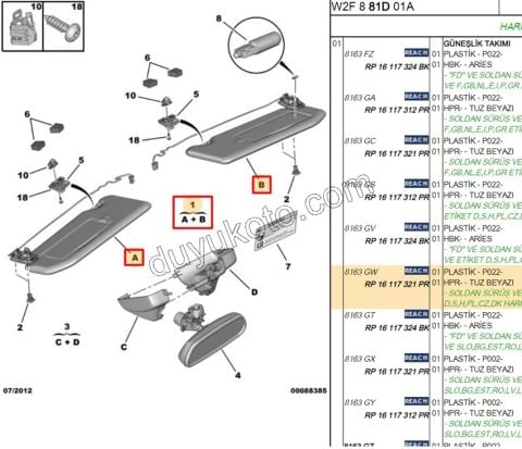 Güneşlik Takım P5081 LAMBA-
