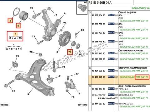 Ön Teker Rulmanı P2082 P20082 C43 AMI (ABS'li) 78MM