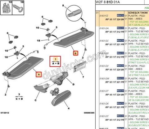 Güneşlik Takım P5081 ARIES LAMBA+