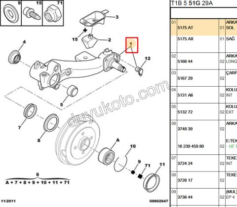 TORSIYON KOLU ARKA L P206 1.4HDİ Euro4 02/11