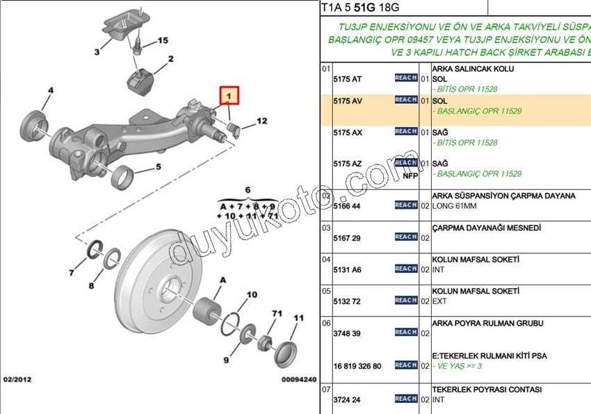 TORSIYON KOLU ARKA L P206 P206SW TU3 1.4HDİ Euro4 02/11