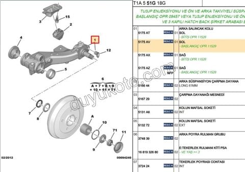 TORSIYON KOLU ARKA L P206 P206SW TU3 1.4HDİ Euro4 02/11