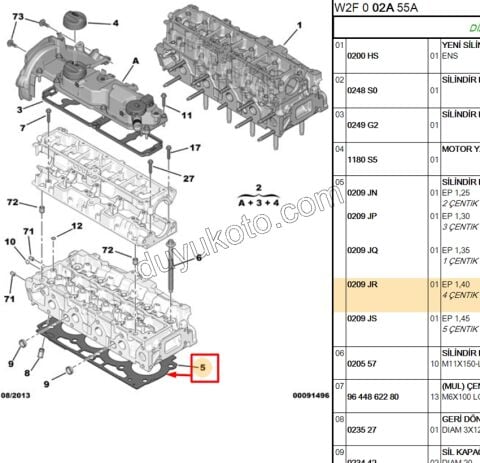 Silindir Kapak Contası 1.6HDİ Euro5/Euro6 1.40 4+1 CENTIK FRD