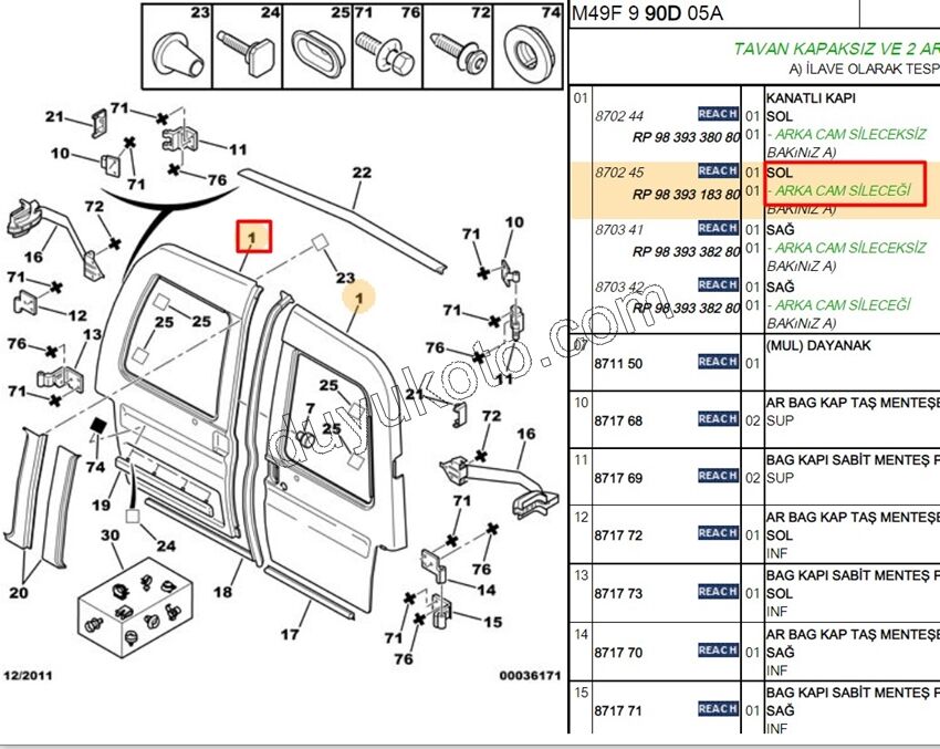 KAPI BAGAJ KAPAK L PRT1 PRT2 BR1 BR2 2P SILGI+