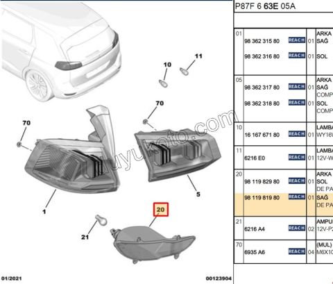 Peugeot 5008 Sis Lambası Arka Alt Sağ GT 2017/2024