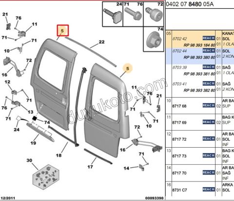 KAPI BAGAJ KAPAK L BR1 BR2 PRT1 PRT2 2P SILGI--
