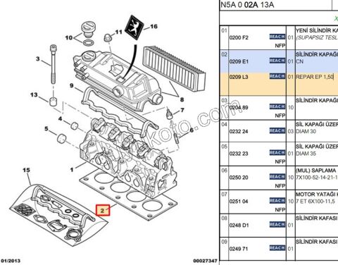 Silindir Kapak Contası XU5 XU7JP 1.8 8V 1.50MM