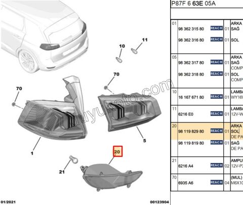 Peugeot 5008 Arka Sis Lambası Alt Sol GT 2017/2024