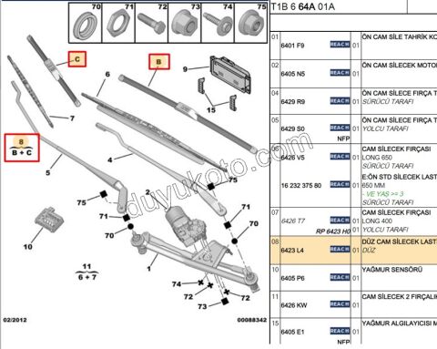 Ön Cam Silecek Süpürgesi Sağ/Sol Tk. P206 P206+ 65CM + 40CM