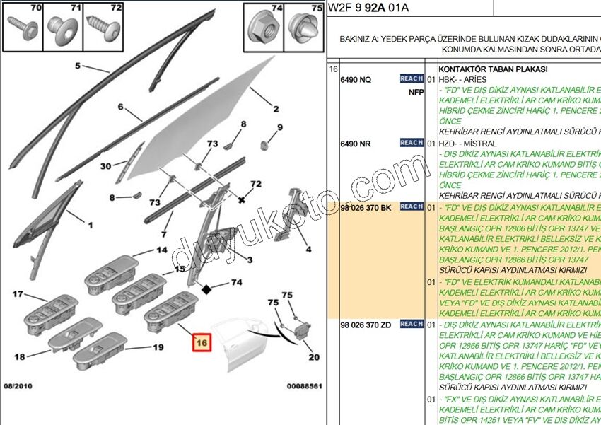 Ön Cam Açma Anahtarı Sol (Sürücü) P5081