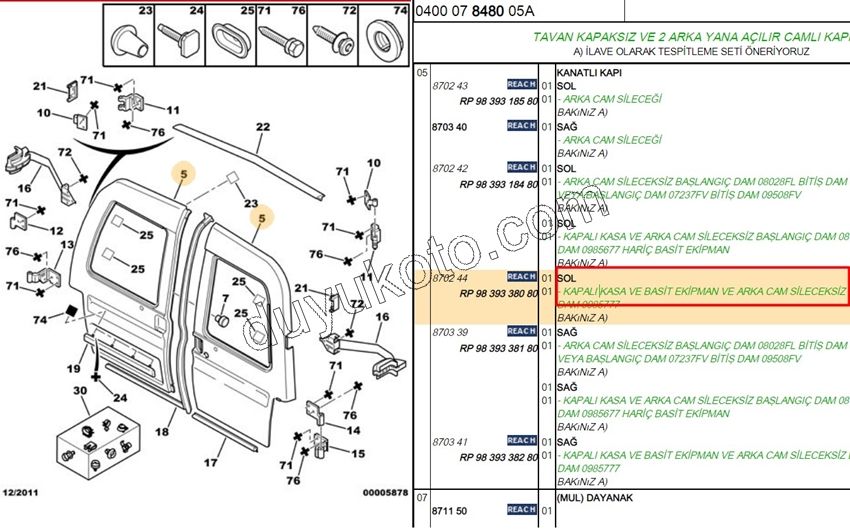 KAPI BAGAJ KAPAK L PRT1 PRT2 BR1 BR2 2P SILGI YOK