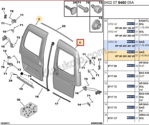 KAPI BAGAJ KAPAK R PRT1 PRT2 BR1 BR2 2P SILGI YOK