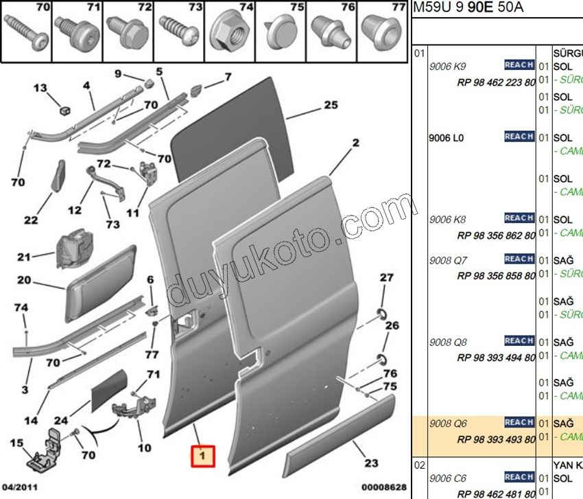 KAPI KOMPLE SURGULU R PRT1 PRT2 CAM+ SIFRE-