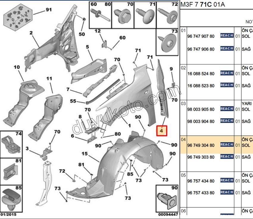 Ön Çamurluk Sol Arka Lastik P301 CELY