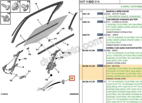 Arka Cam Açma Anahtarı P508 MISTRAL