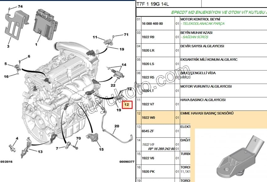 SENSOR EMME MANIFOLD BASINC MAP 1.6VTi 120HP V75999078001