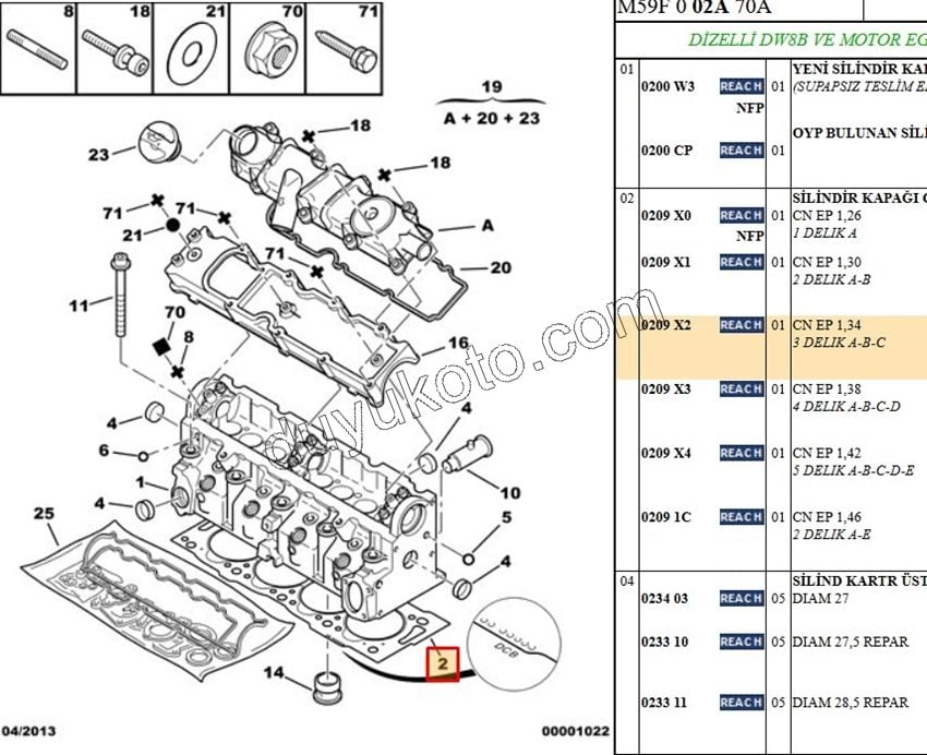 Silindir Kapak Contası 1.9D, 1998/2003 2+3 1.34MM