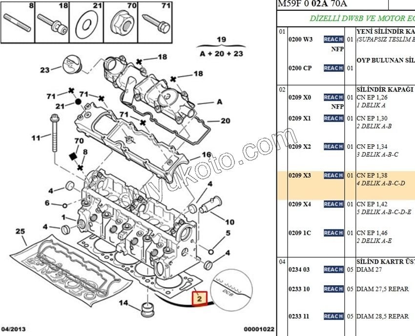 Silindir Kapak Contası 1.9D, 1998/2003 2+4 1.38MM