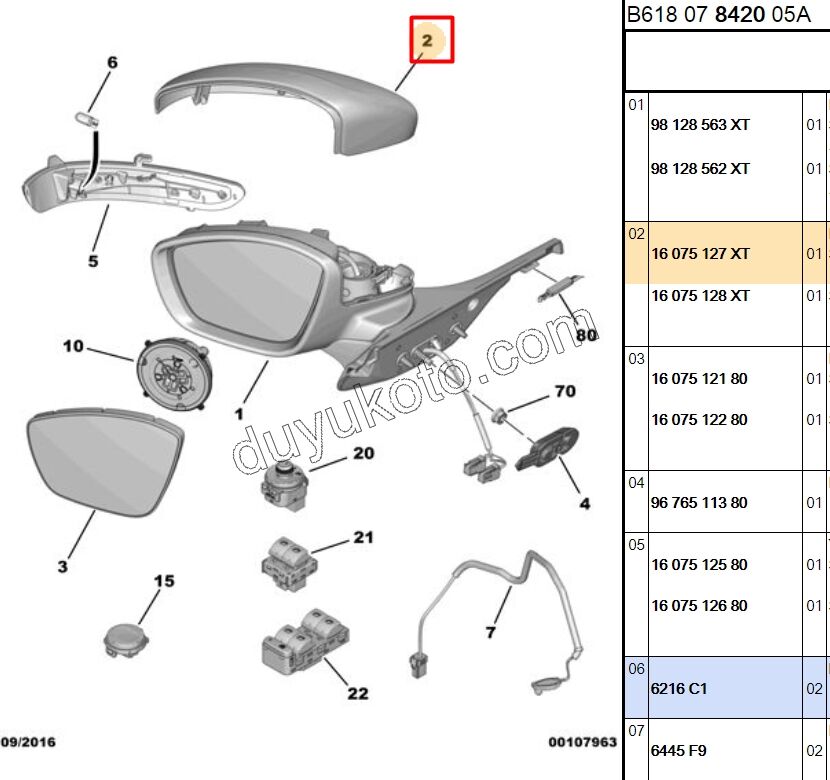 Citroen C3 Peugeot 208 2008 Dikiz Ayna Kapağı Sol 2012/2020