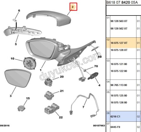 Citroen C3 Peugeot 208 2008 Dikiz Ayna Kapağı Sol 2012/2020