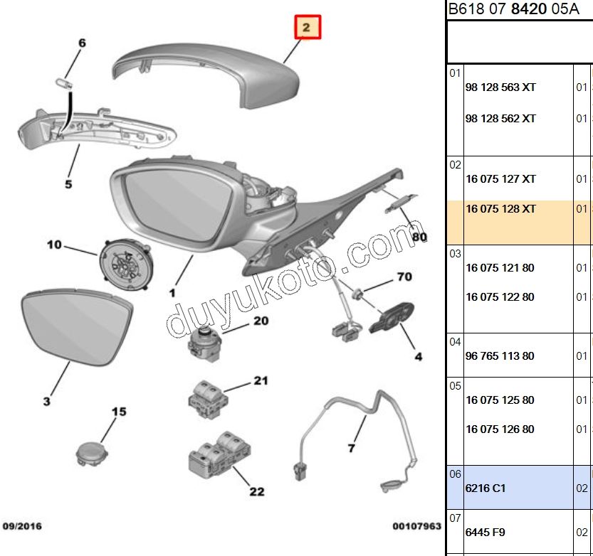 Citroen C3 Peugeot 208 2008 Dikiz Ayna Kapağı Sağ 2012/2020
