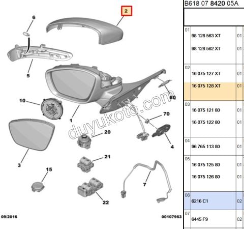 Citroen C3 Peugeot 208 2008 Dikiz Ayna Kapağı Sağ 2012/2020
