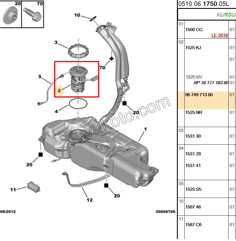 Yakıt Pompa ve Şamandırası (Komple) P3081 P3008 T84 1.6THP 150HP