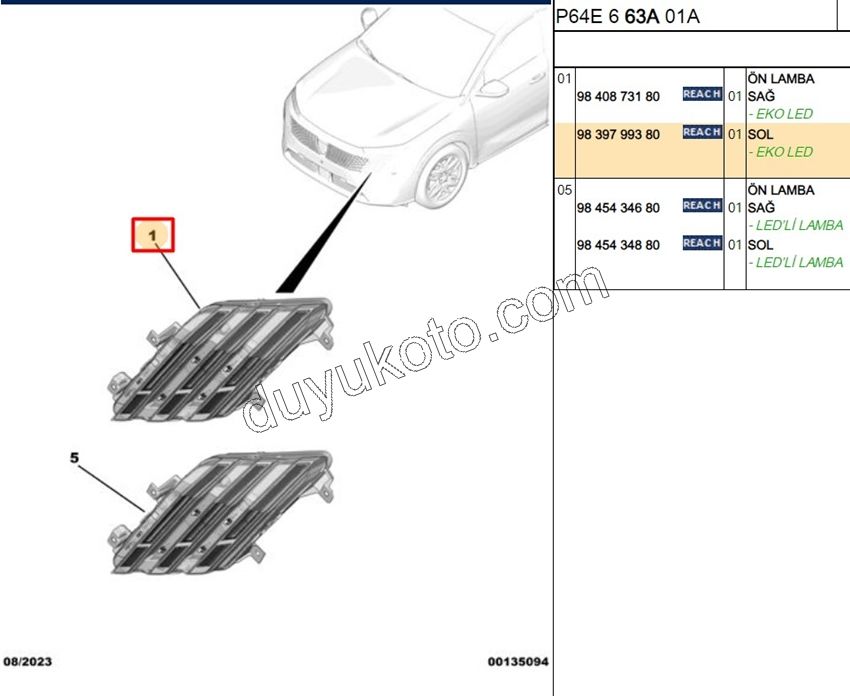 Peugeot 208 Gündüz Farı Sol (Ledli) ECO 2023 SONRASI