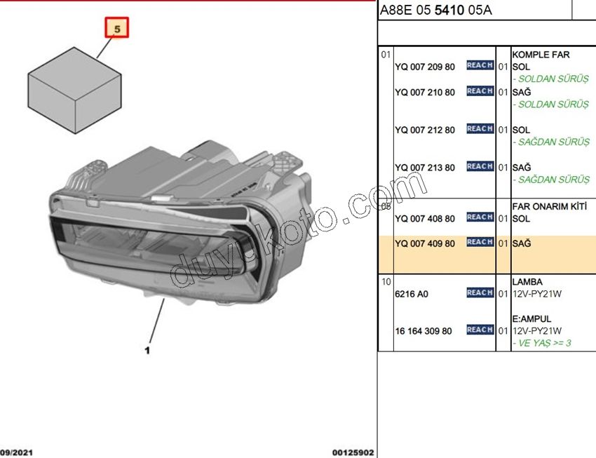 Citroen C3 Aircoss Far Tamir Takımı Sağ 2021/2023